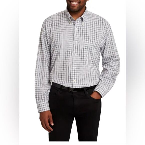 NWT Kirkland Signature Men’s Gray Plaid Button Down Dress Shirt - Size 20/3XL - Picture 2 of 7